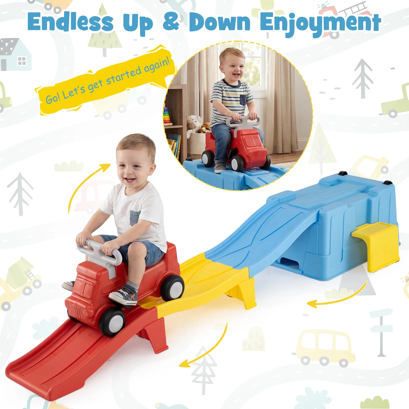Kids Ride on Toy with Storage Box and Downhill Race Tracks for Kids Aged 3+ Years Old - Image 6