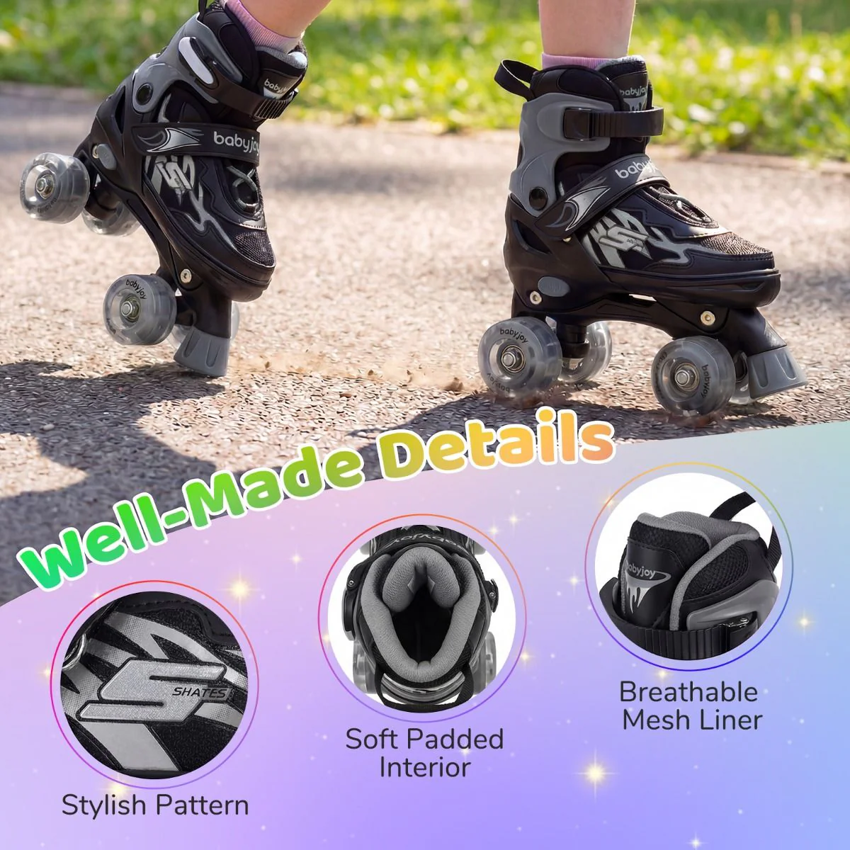 Kids Roller Skates for Teens 4 Sizes Adjustable Quad Skates for Beginners - Image 8