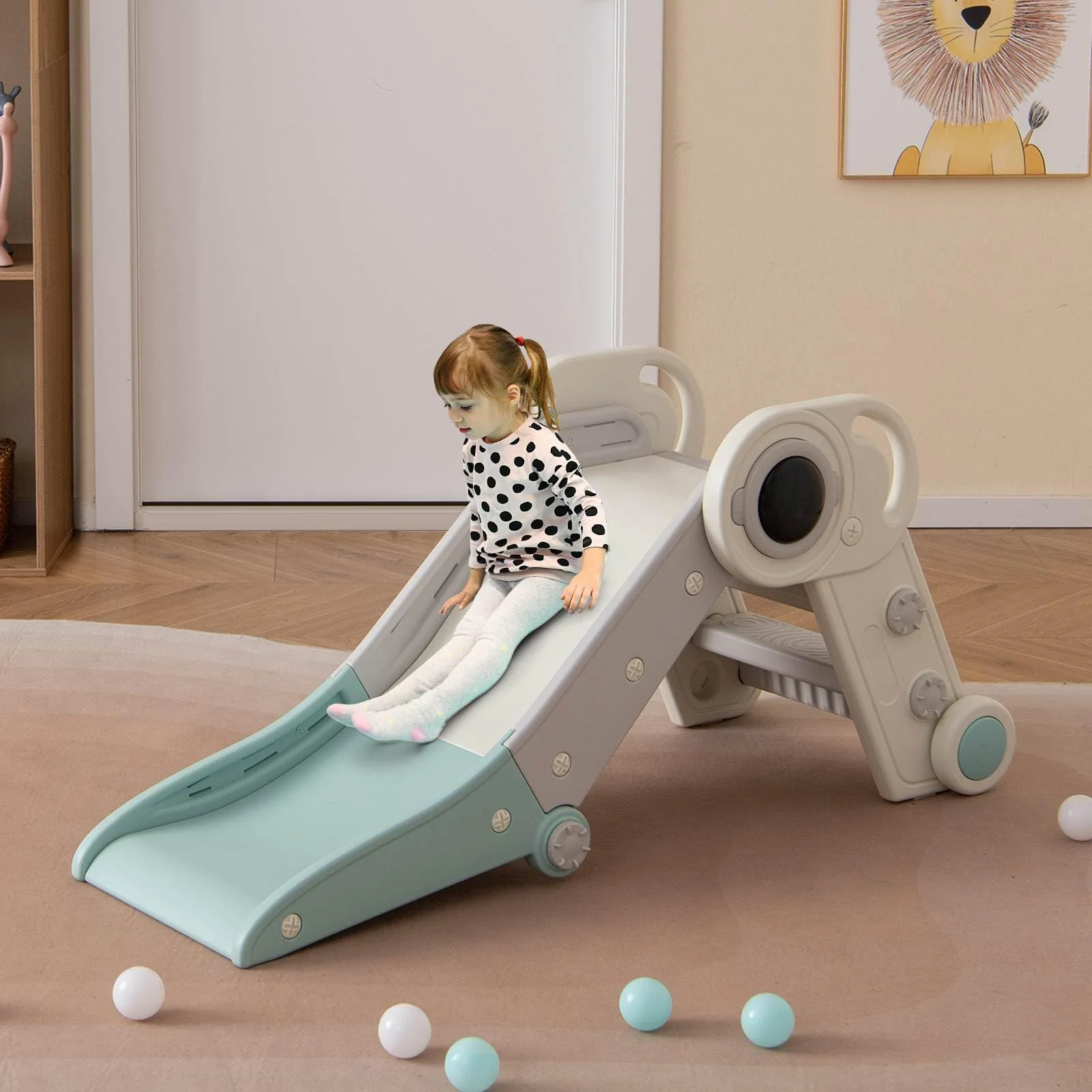 Kids Slide, Indoor Kids Folding Freestanding Slides w/Climber - Image 2