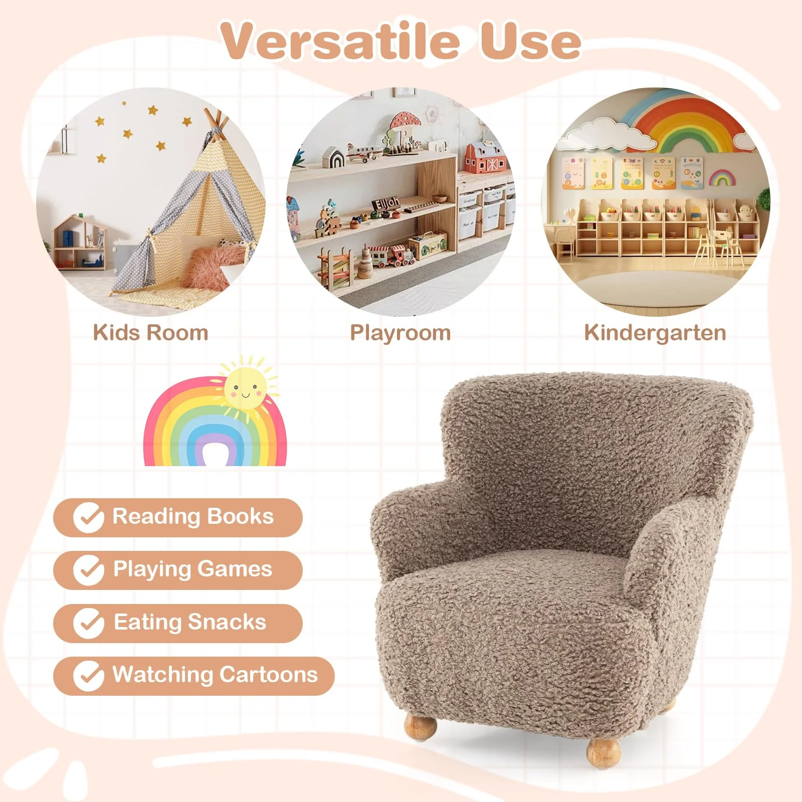 Kids Sofa, Comfy Toddler Armchair with Solid Rubber Wood Legs - Image 7
