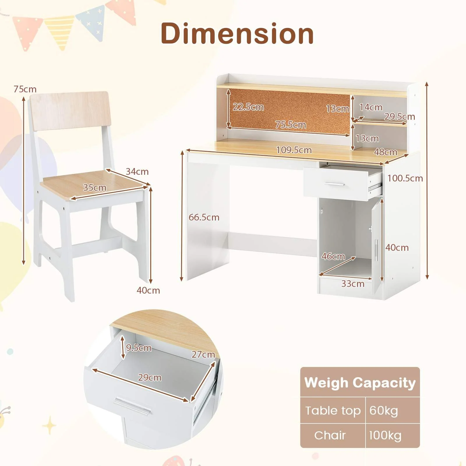 Kids Study Desk and Chair Set - Image 3