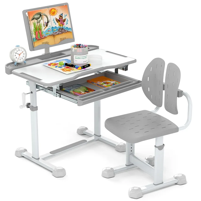 Kid's Study Desk and Chair Set Height-Adjustable Desk with Tilt Desktop and Ergonomic Chair - Image 10