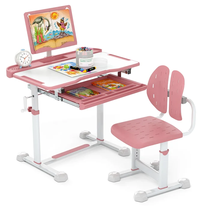 Kid's Study Desk and Chair Set Height-Adjustable Desk with Tilt Desktop and Ergonomic Chair - Image 11