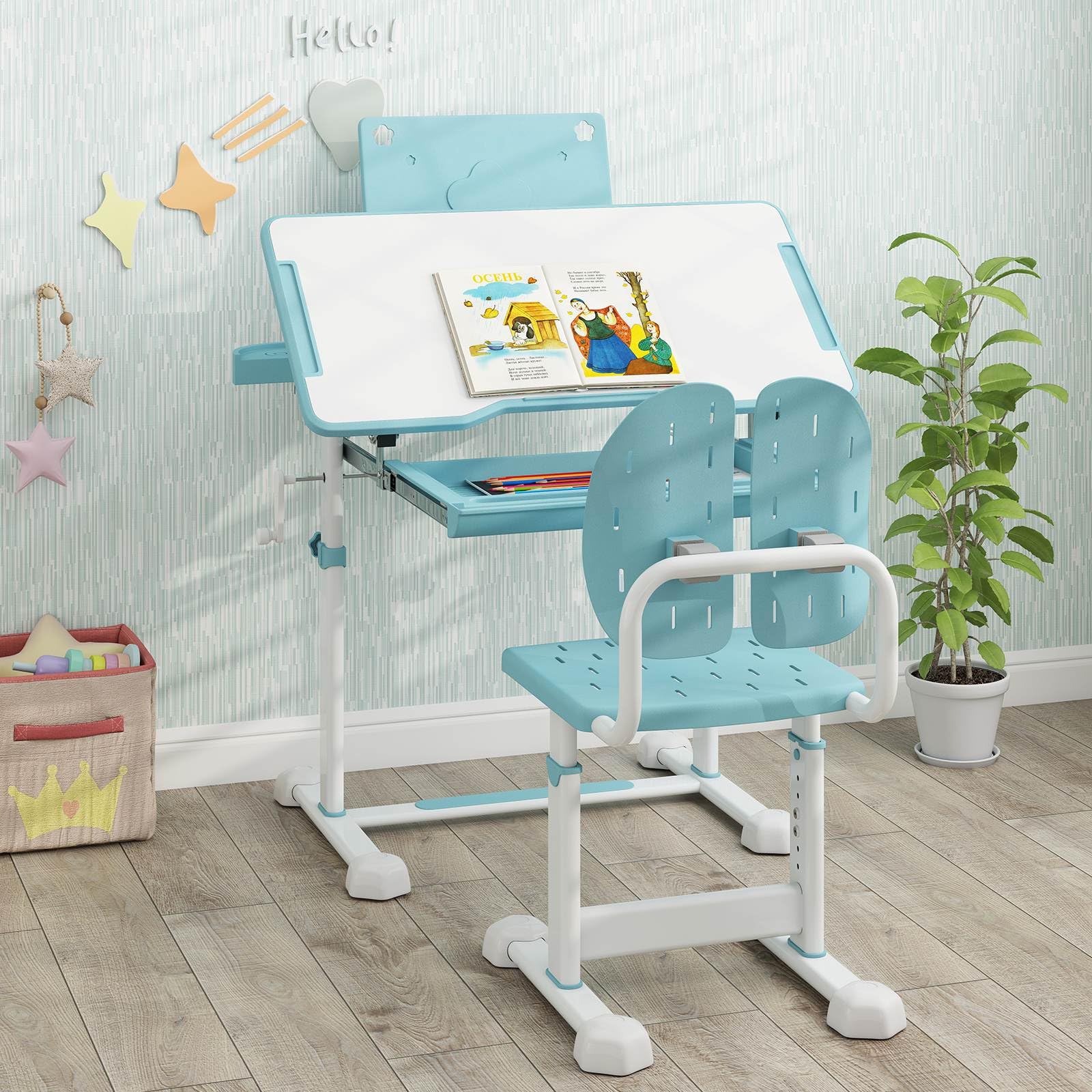 Kid's Study Desk and Chair Set Height-Adjustable Desk with Tilt Desktop and Ergonomic Chair - Image 2