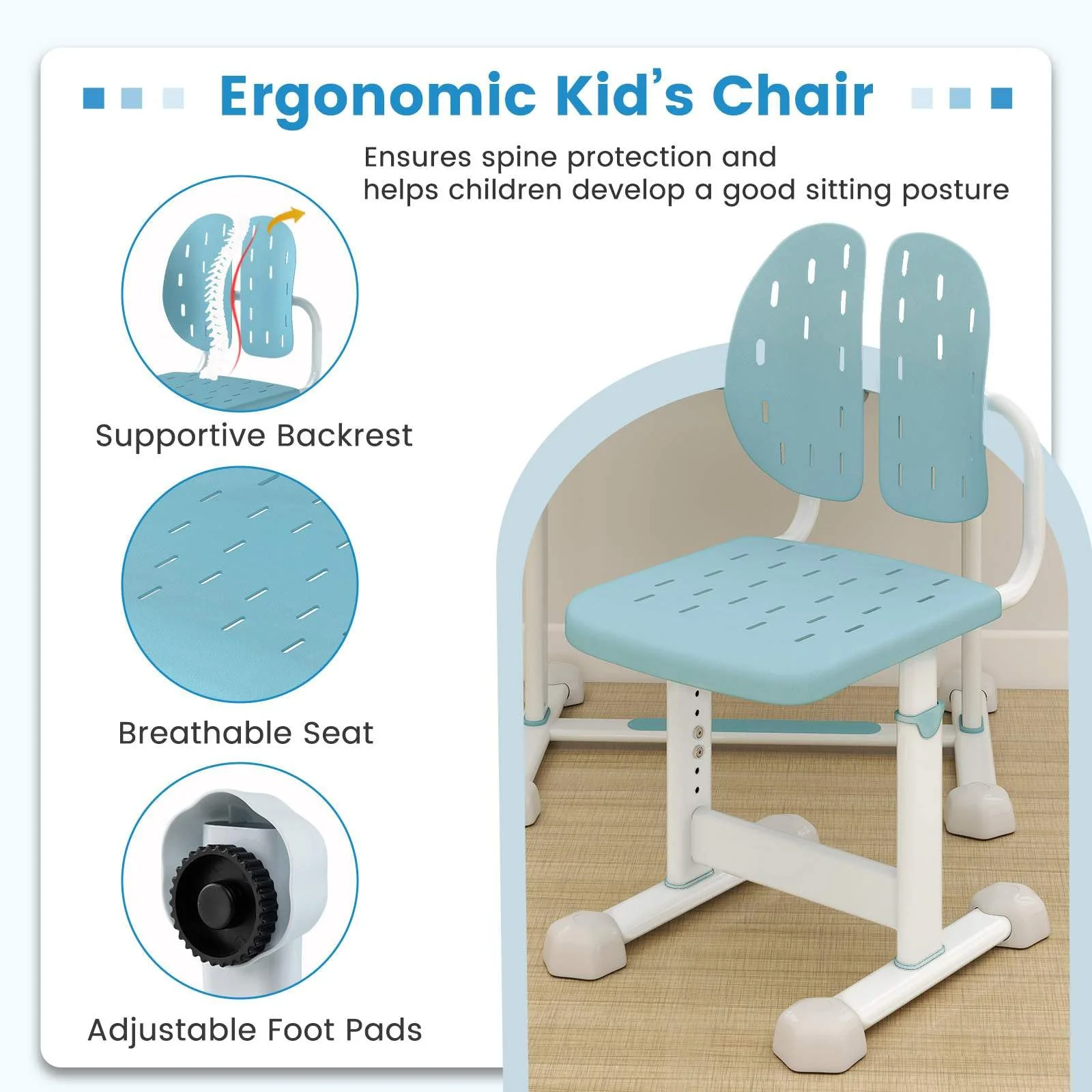 Kid's Study Desk and Chair Set Height-Adjustable Desk with Tilt Desktop and Ergonomic Chair - Image 6
