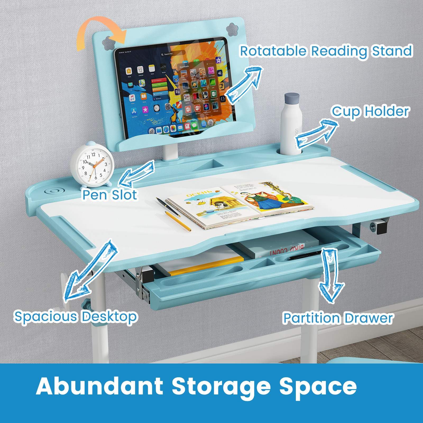 Kid's Study Desk and Chair Set Height-Adjustable Desk with Tilt Desktop and Ergonomic Chair - Image 7
