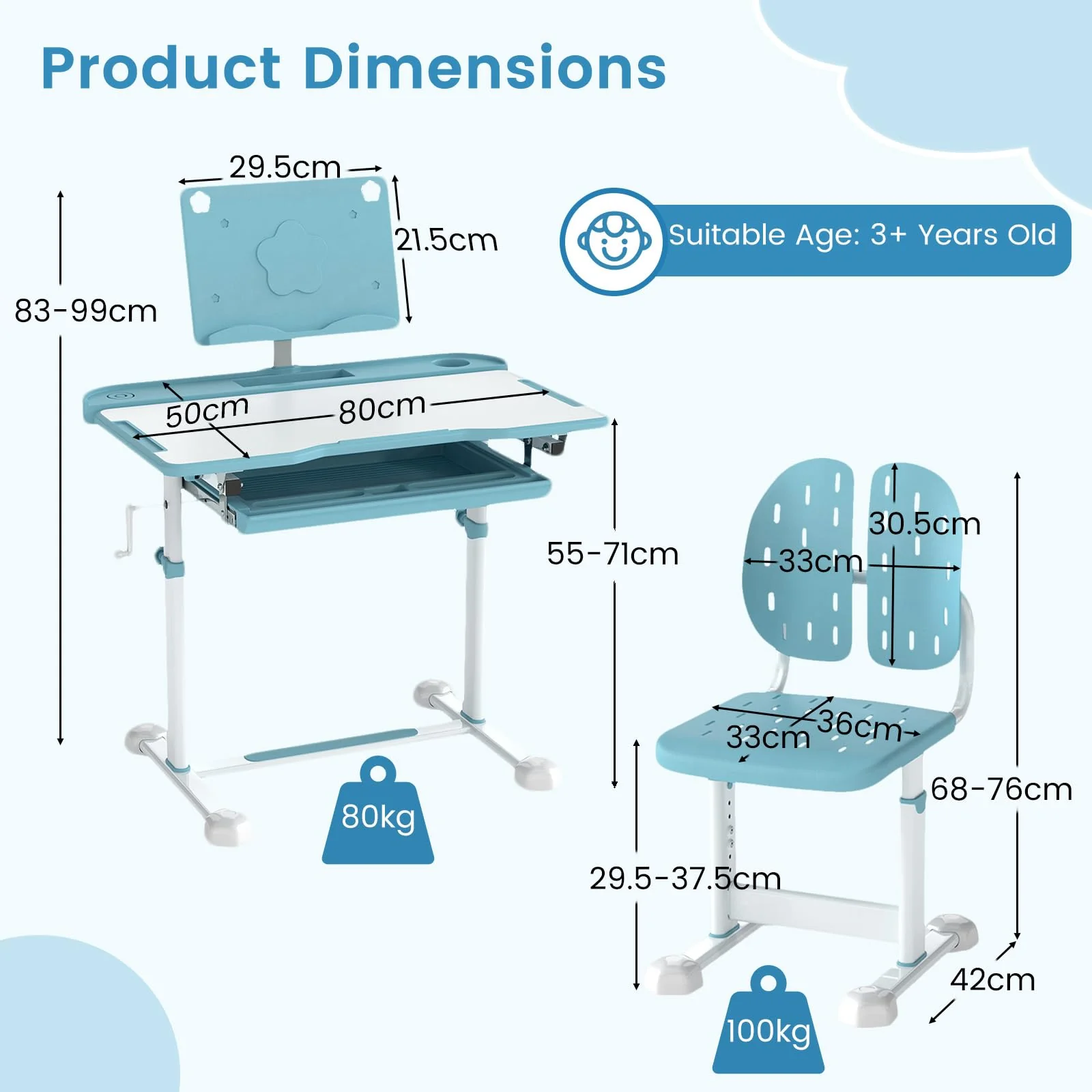 Kid's Study Desk and Chair Set Height-Adjustable Desk with Tilt Desktop and Ergonomic Chair - Image 8