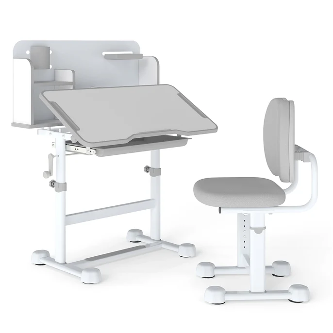 Kids Study Desk & Chair Set, Height-Adjustable Student Writing Table w/Chair - Image 10