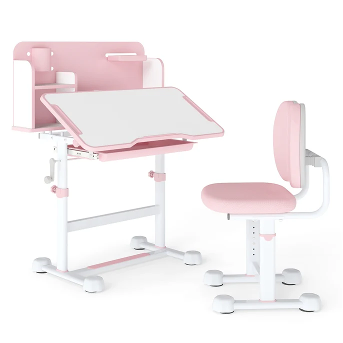 Kids Study Desk & Chair Set, Height-Adjustable Student Writing Table w/Chair - Image 11