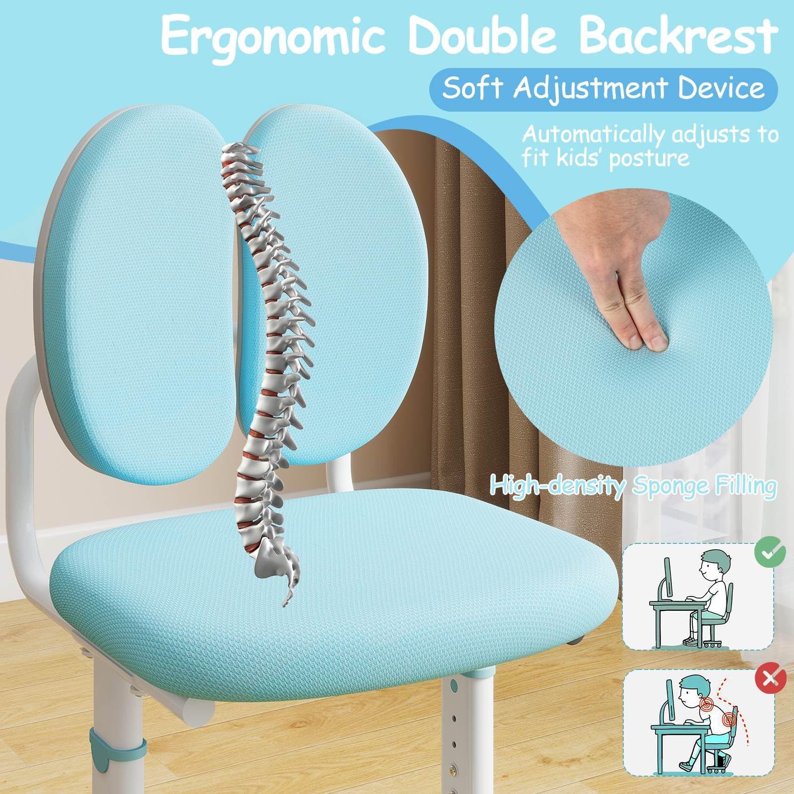 Kids Study Desk & Chair Set, Height-Adjustable Student Writing Table w/Chair - Image 5