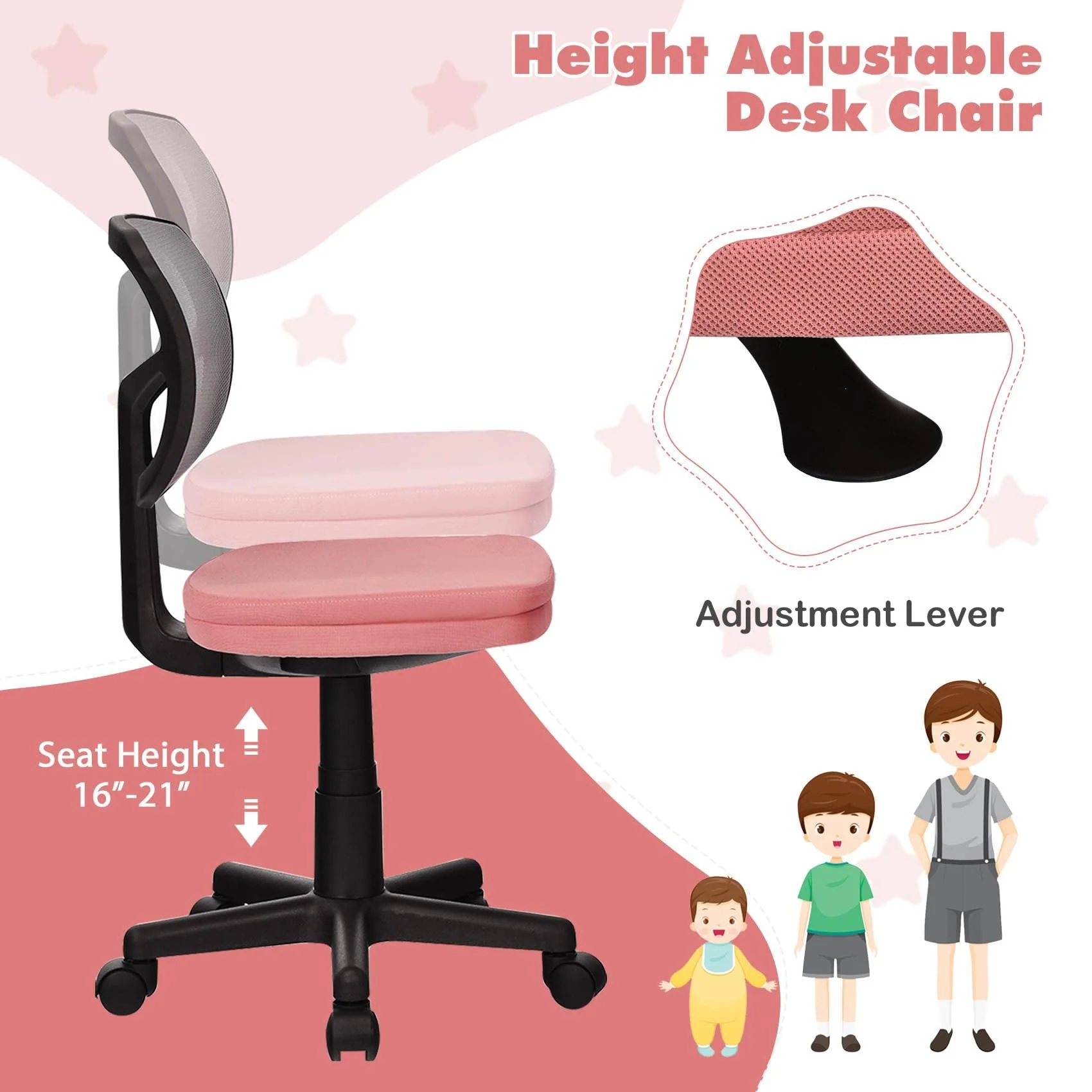 Kids Swivel Desk Computer Chair Home Office Adjustable Children Mesh Study Chair - Image 6