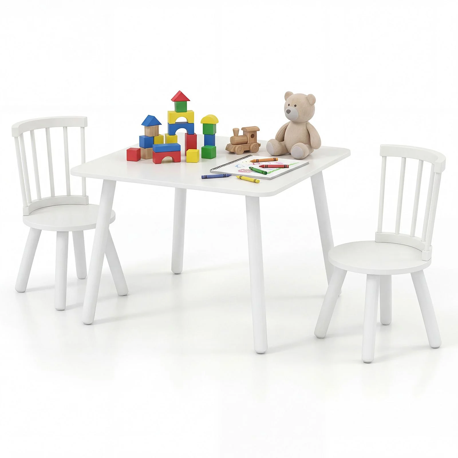 Kids Table and 2 Chairs Set Wooden Activity Table with Curved Spindle Back - Image 10
