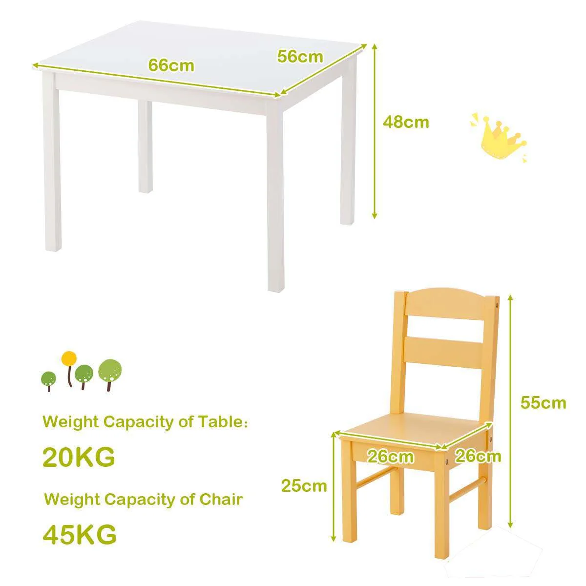 Kids Table and 4 Chairs Set 5 Pieces Wooden Activity Desk for Drawing Reading - Image 4