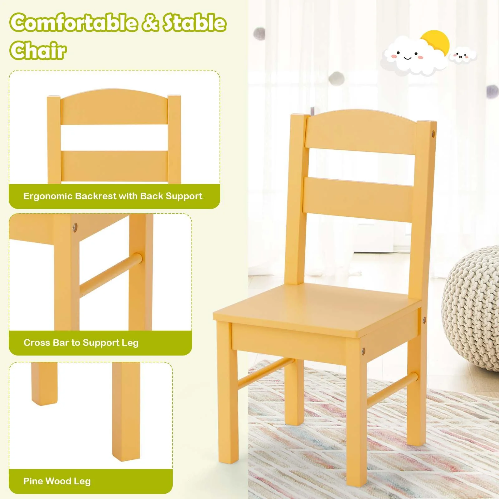 Kids Table and 4 Chairs Set 5 Pieces Wooden Activity Desk for Drawing Reading - Image 9