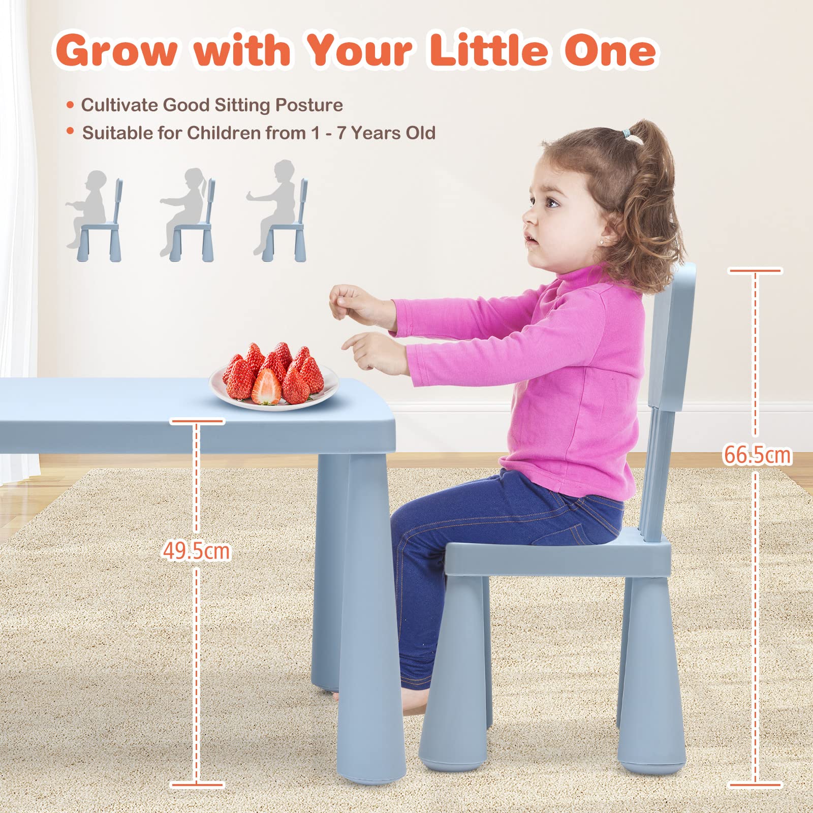 BABY JOY Kids Table and Chair Set, 3 Piece Children Activity Table for Reading, Drawing, Writing - Image 3