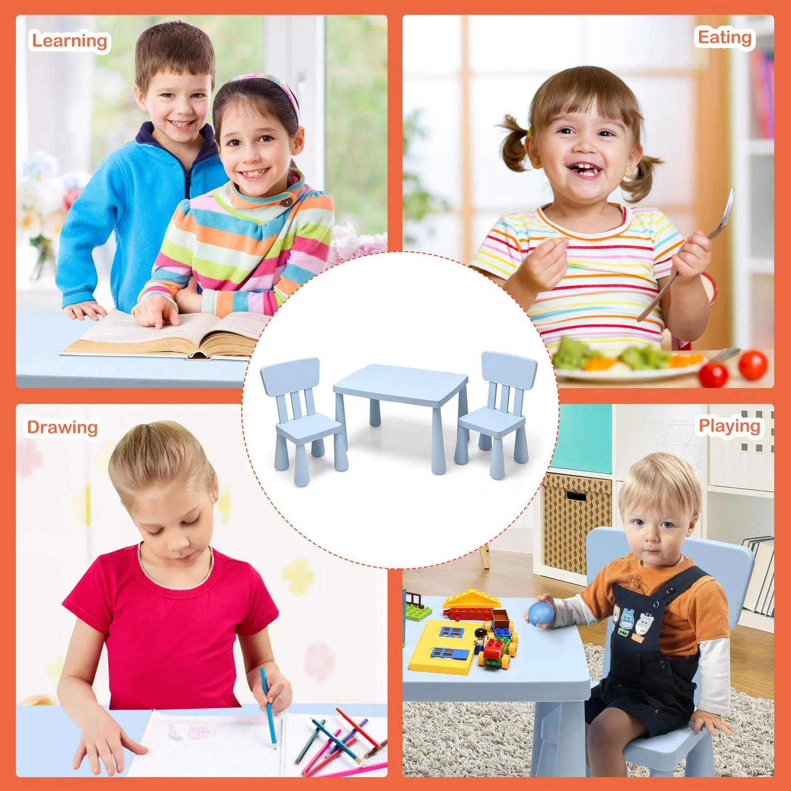 BABY JOY Kids Table and Chair Set, 3 Piece Children Activity Table for Reading, Drawing, Writing - Image 5