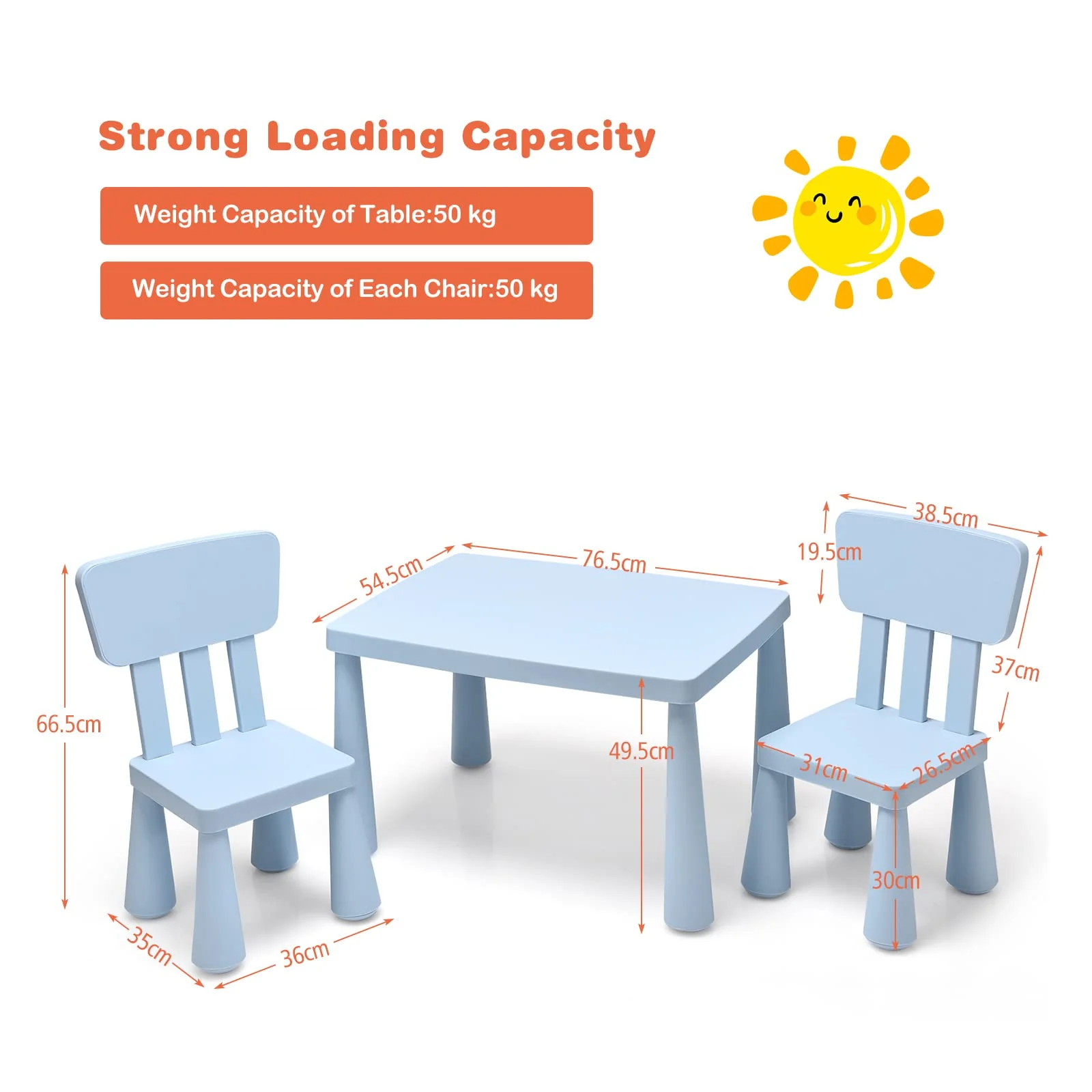 BABY JOY Kids Table and Chair Set, 3 Piece Children Activity Table for Reading, Drawing, Writing - Image 7