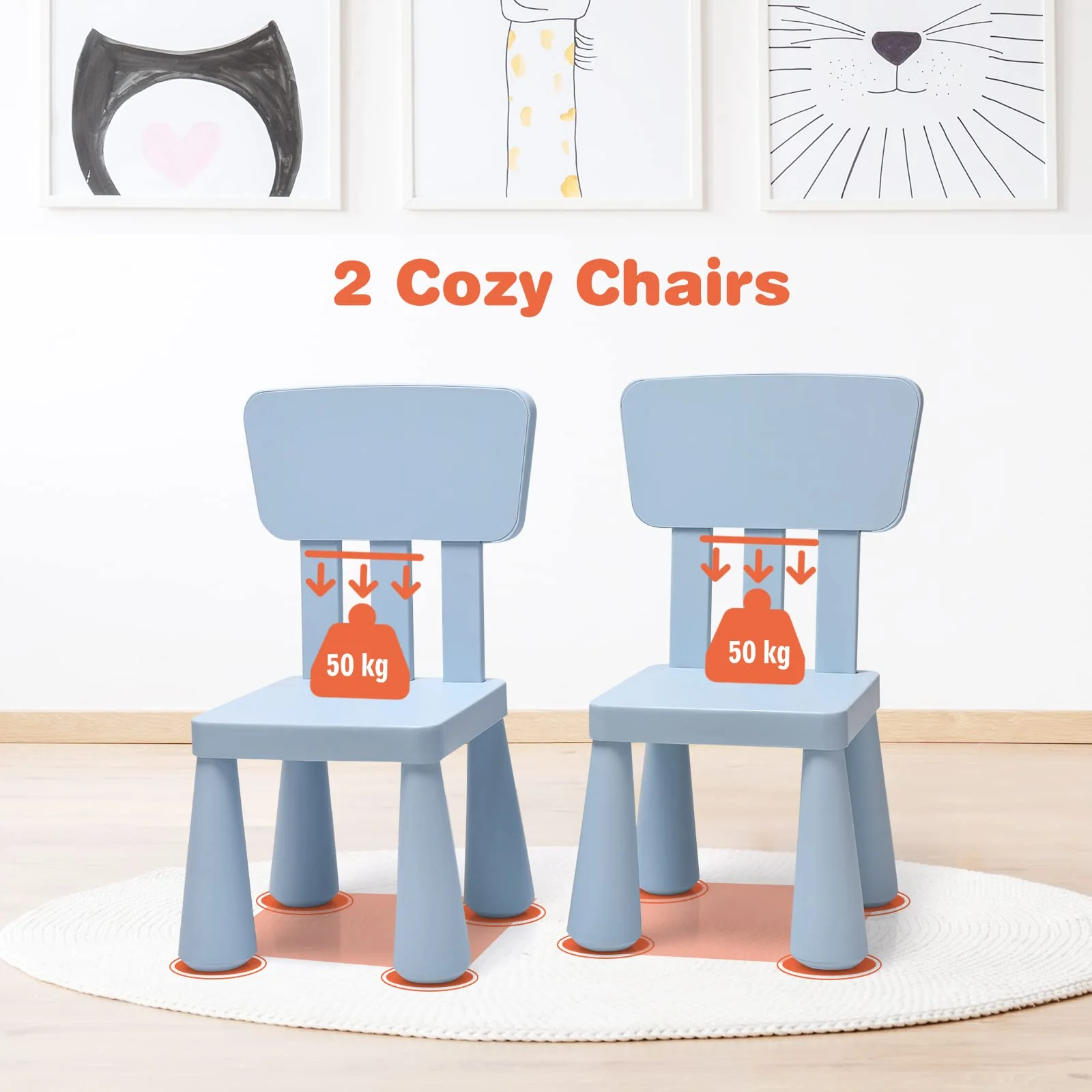 BABY JOY Kids Table and Chair Set, 3 Piece Children Activity Table for Reading, Drawing, Writing - Image 8