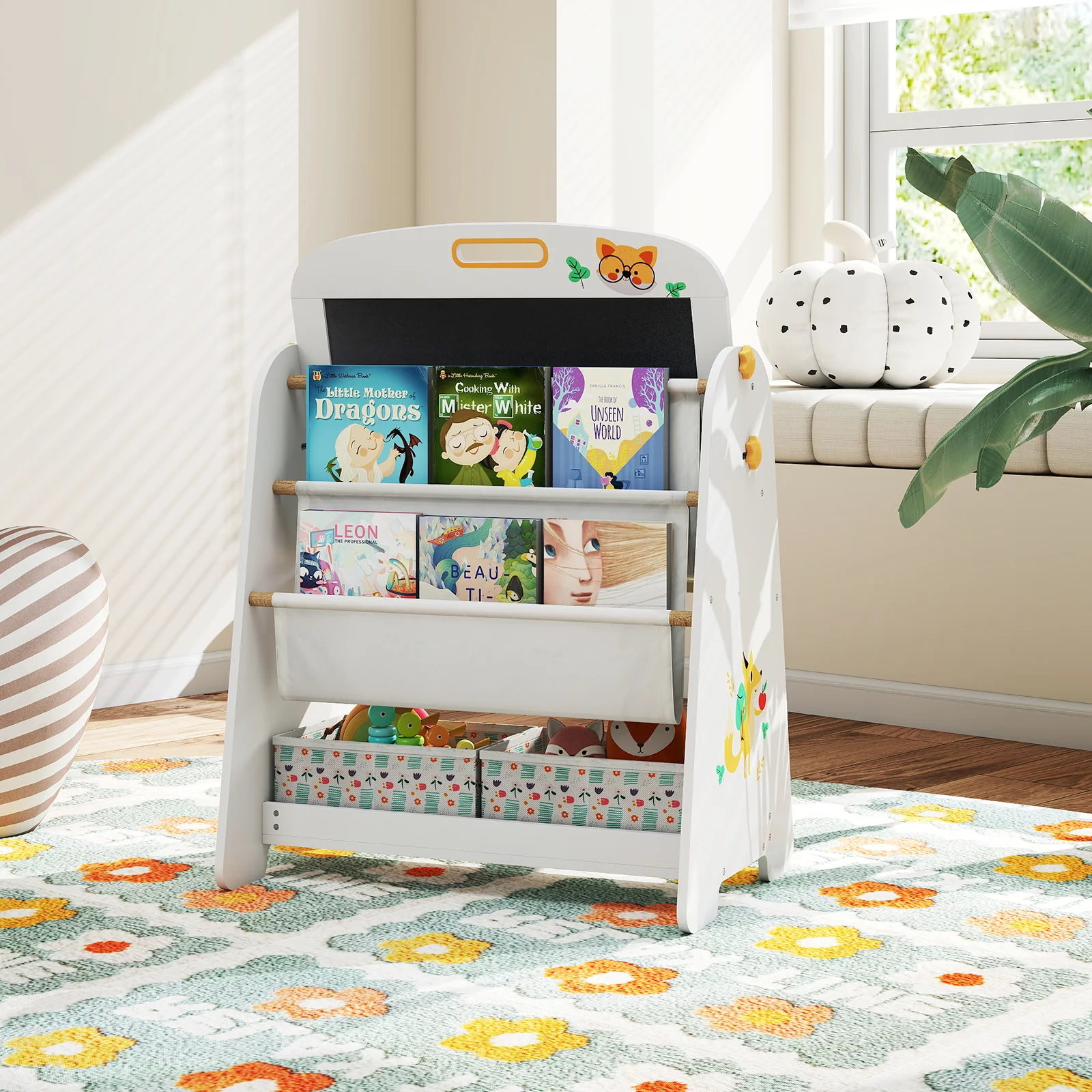 Kids Table and Chair Set, 4-in-1 Art Easel and Bookshelf - Image 3