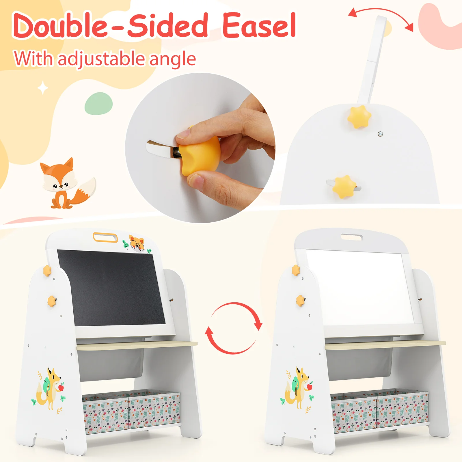 Kids Table and Chair Set, 4-in-1 Art Easel and Bookshelf - Image 7