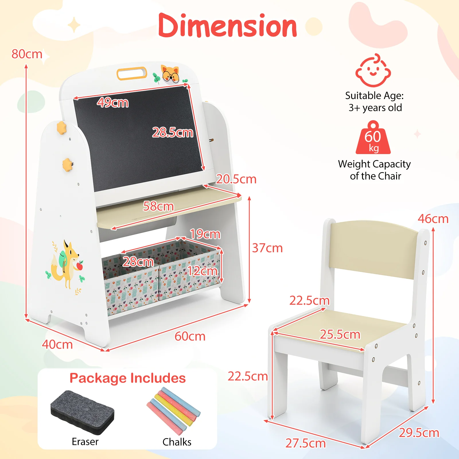 Kids Table and Chair Set, 4-in-1 Art Easel and Bookshelf - Image 9