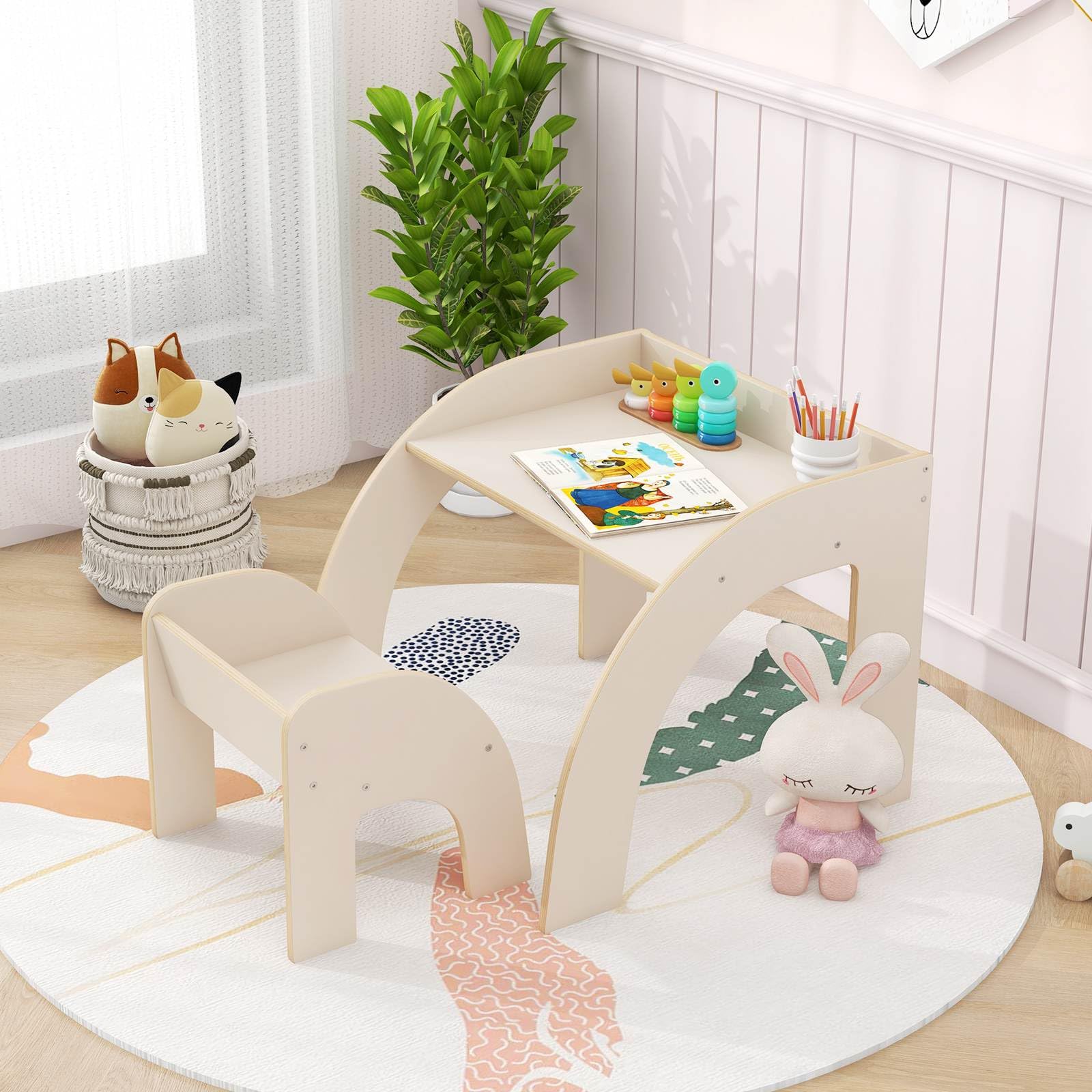 Kids Table and Chair Set Space-saving Activity Desk and Chair Set for Playroom - Image 2