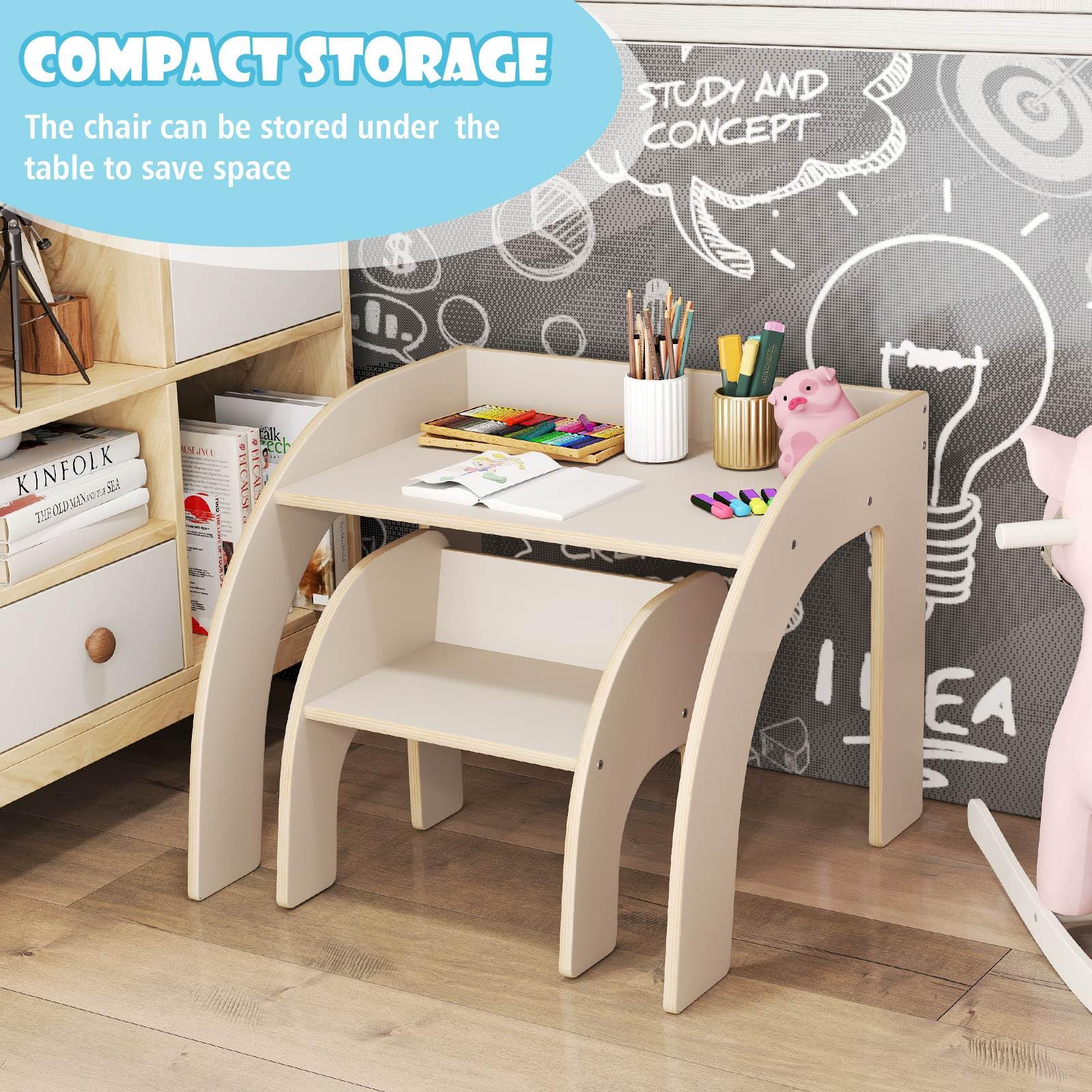 Kids Table and Chair Set Space-saving Activity Desk and Chair Set for Playroom - Image 5