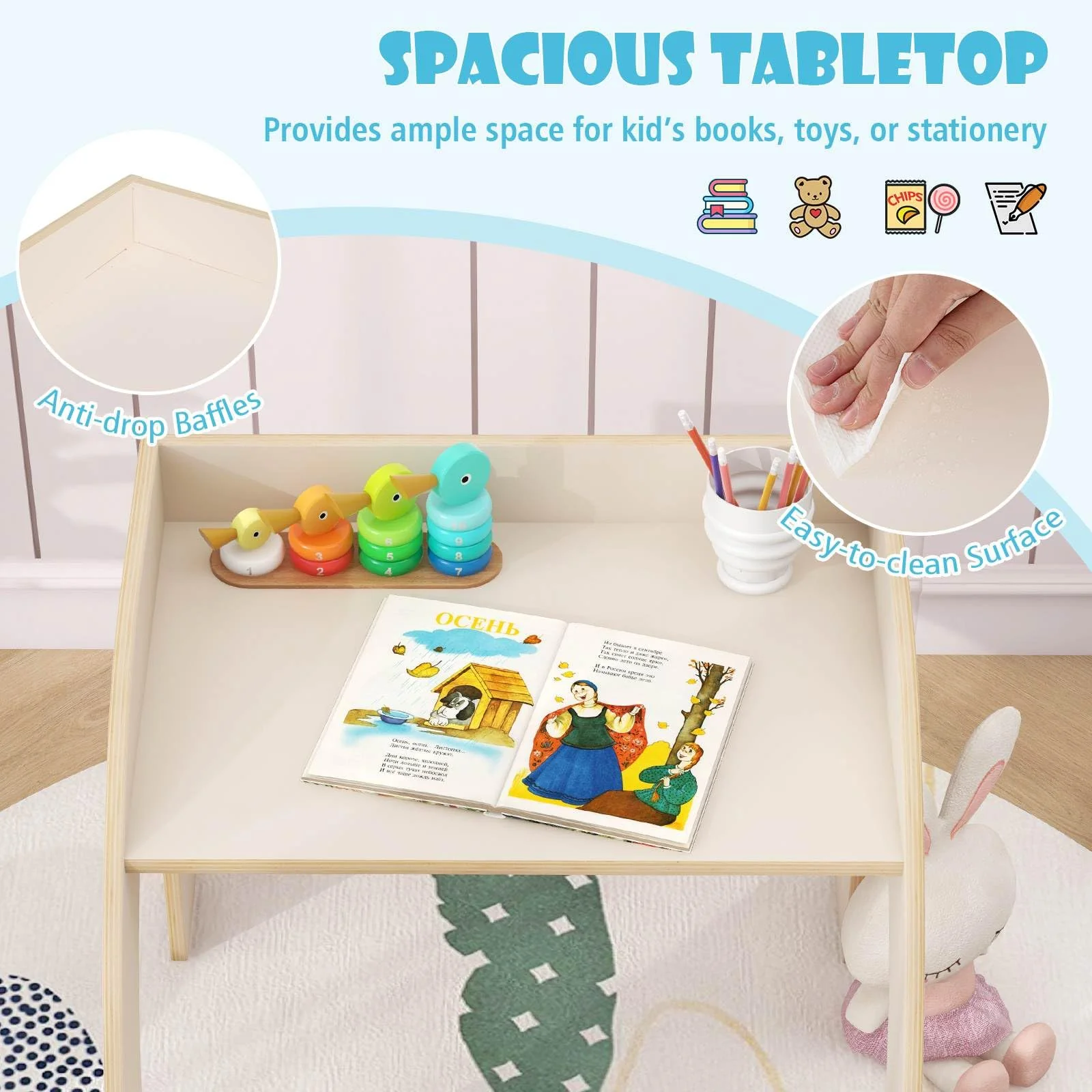 Kids Table and Chair Set Space-saving Activity Desk and Chair Set for Playroom - Image 6