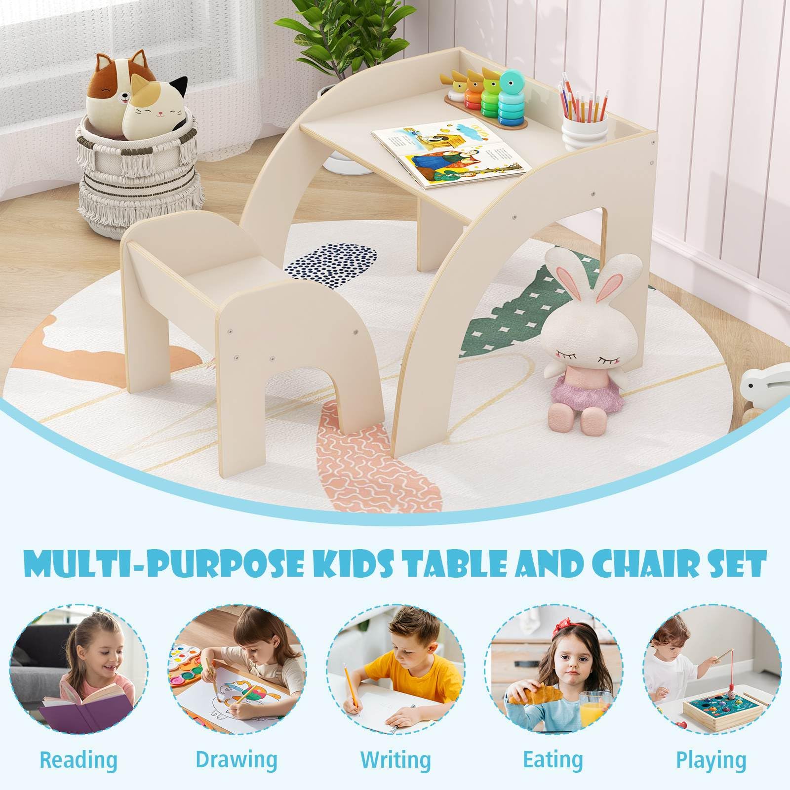 Kids Table and Chair Set Space-saving Activity Desk and Chair Set for Playroom - Image 7