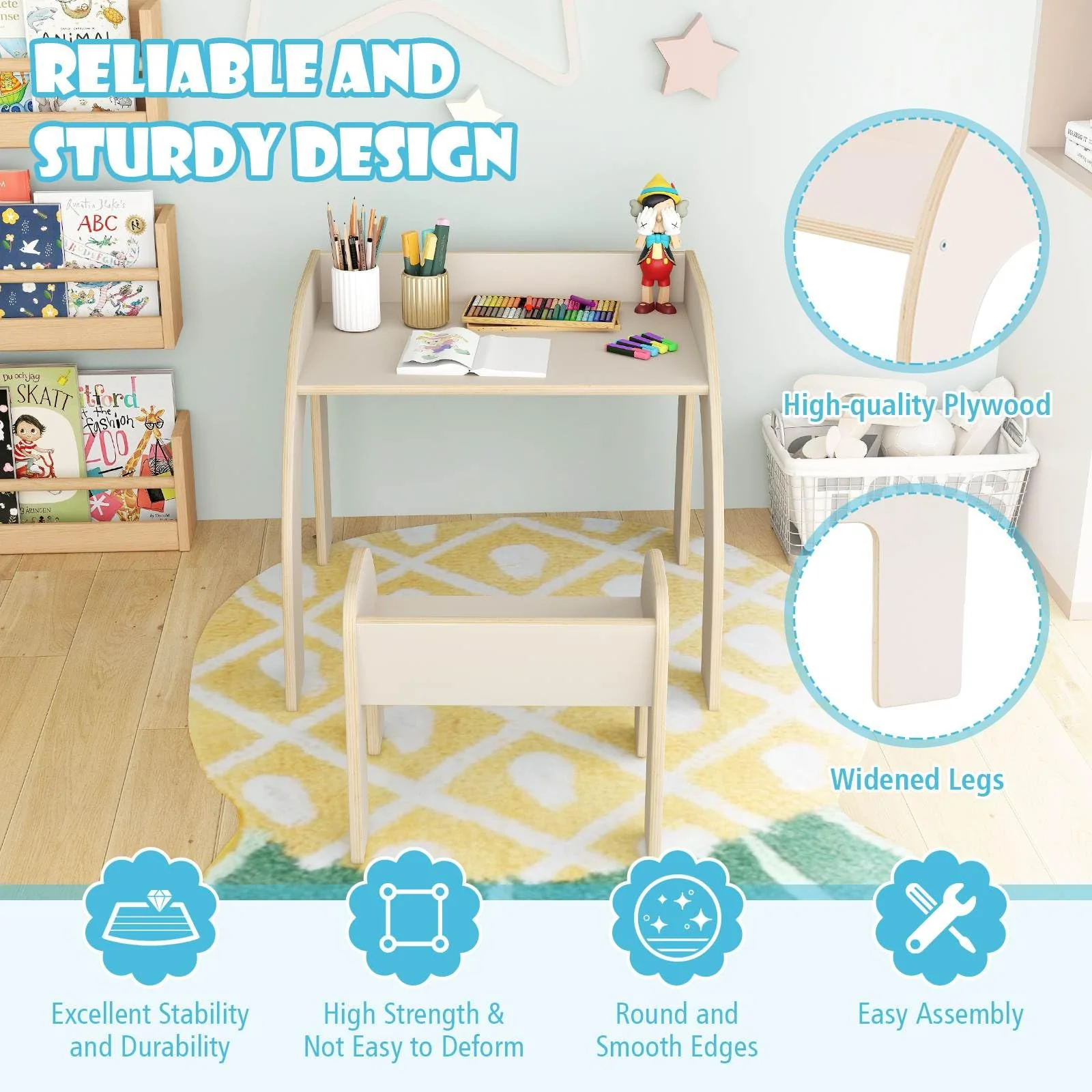Kids Table and Chair Set Space-saving Activity Desk and Chair Set for Playroom - Image 8