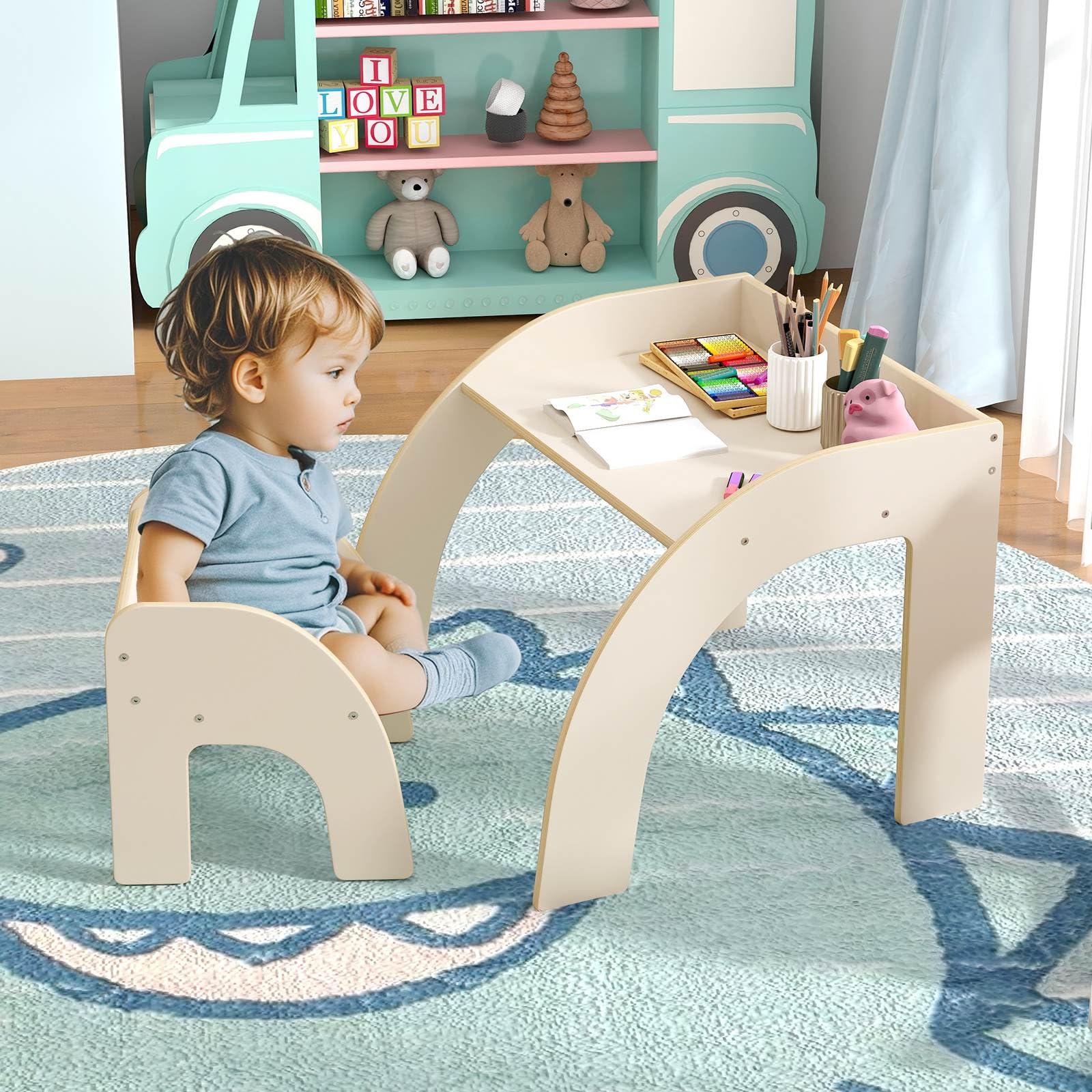 Kids Table and Chair Set Space-saving Activity Desk and Chair Set for Playroom - Image 9