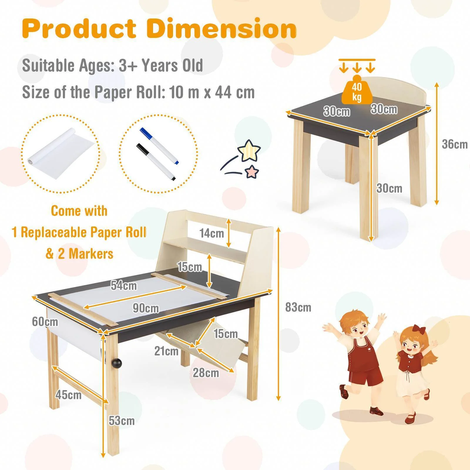 Kids Table and Chairs Set 3PCS Art Drawing Activity Desk Stools w/Storage Bins - Image 4