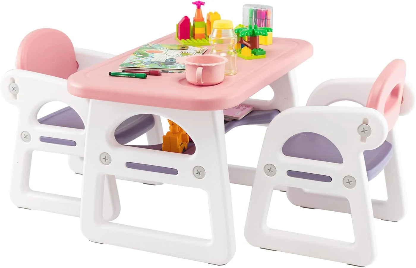 Kids Table and Chairs Set, Toddler Activity Table with 2 Chairs for Reading, Drawing, Playing, Storage Rack - Image 10