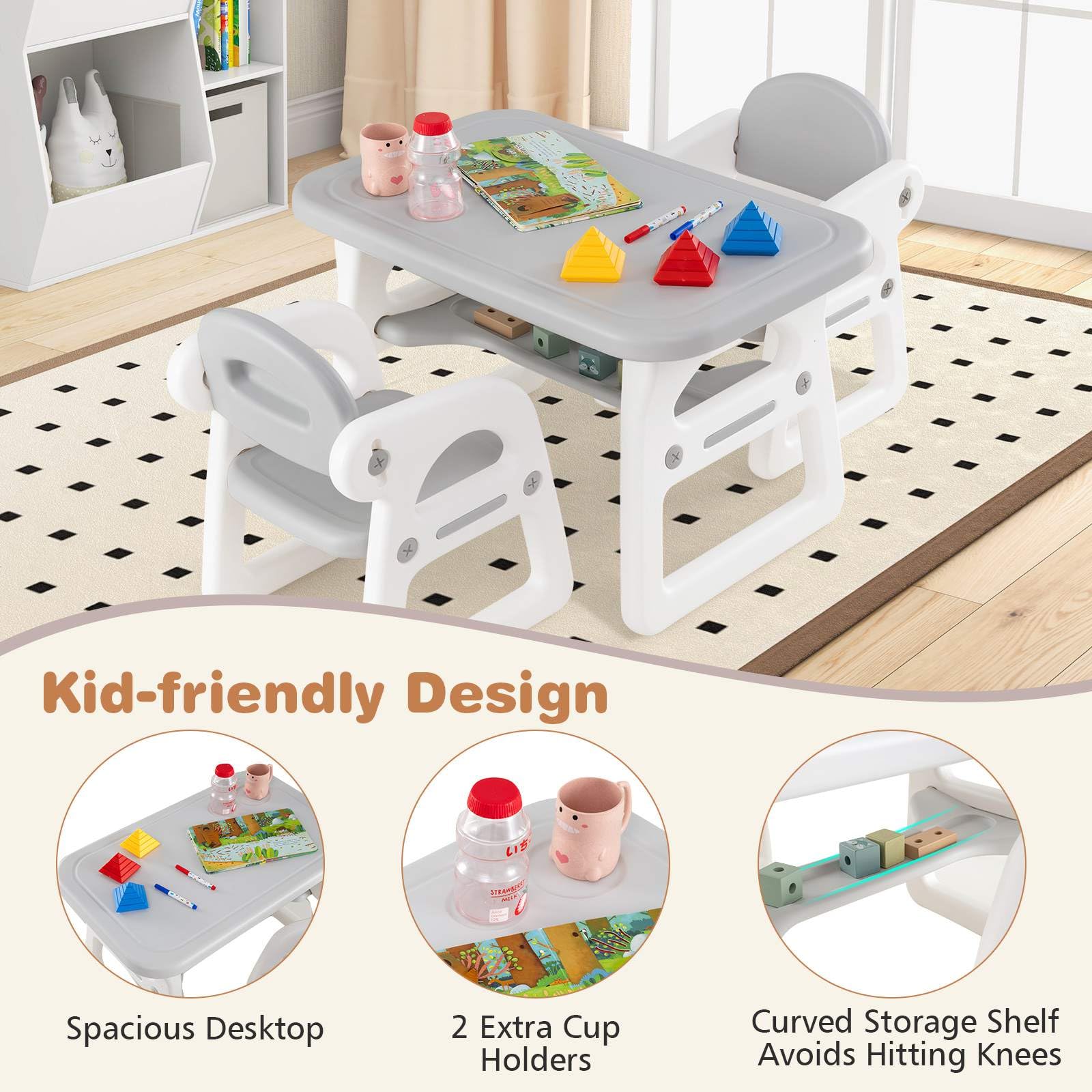 Kids Table and Chairs Set, Toddler Activity Table with 2 Chairs for Reading, Drawing, Playing, Storage Rack - Image 5