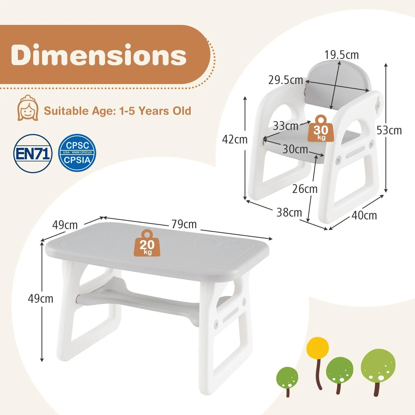 Kids Table and Chairs Set, Toddler Activity Table with 2 Chairs for Reading, Drawing, Playing, Storage Rack - Image 7