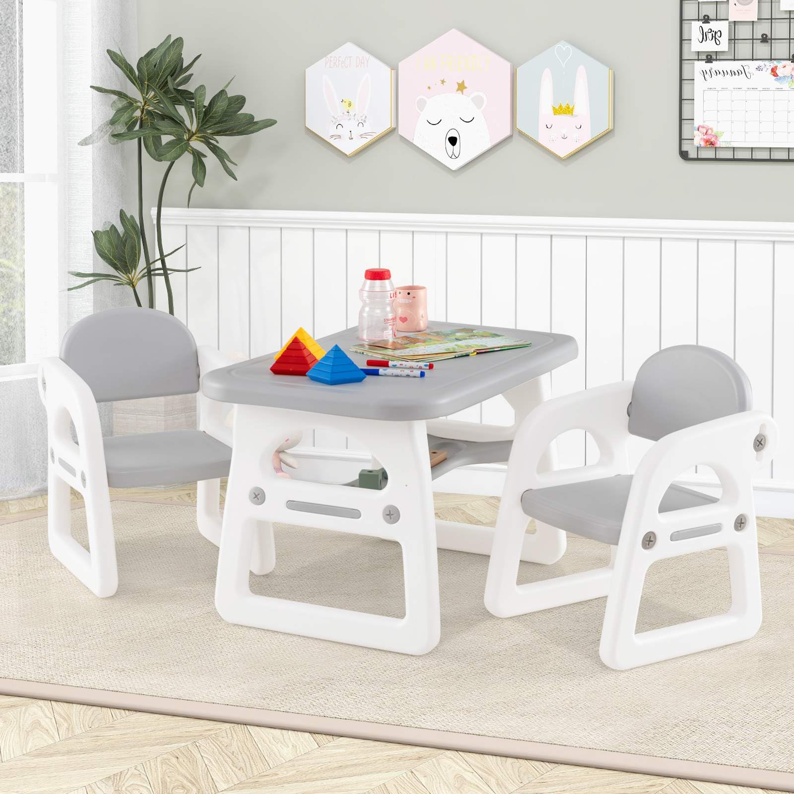 Kids Table and Chairs Set, Toddler Activity Table with 2 Chairs for Reading, Drawing, Playing, Storage Rack - Image 9