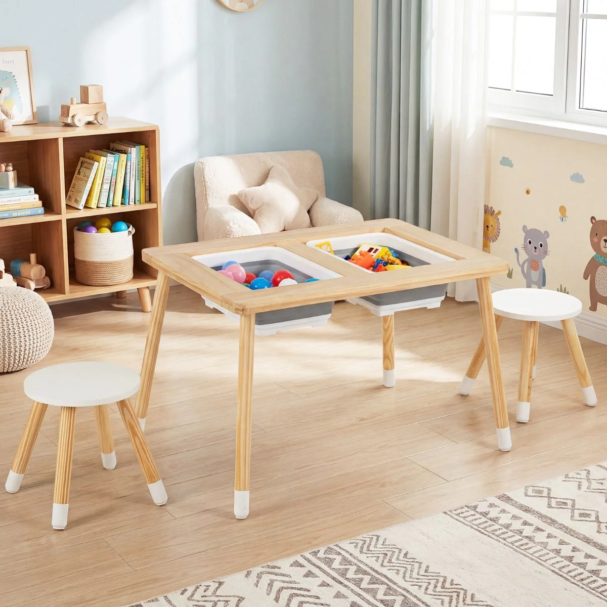 Kid's Table and Chairs Set with Detachable Double-Sided Tabletops - Image 2