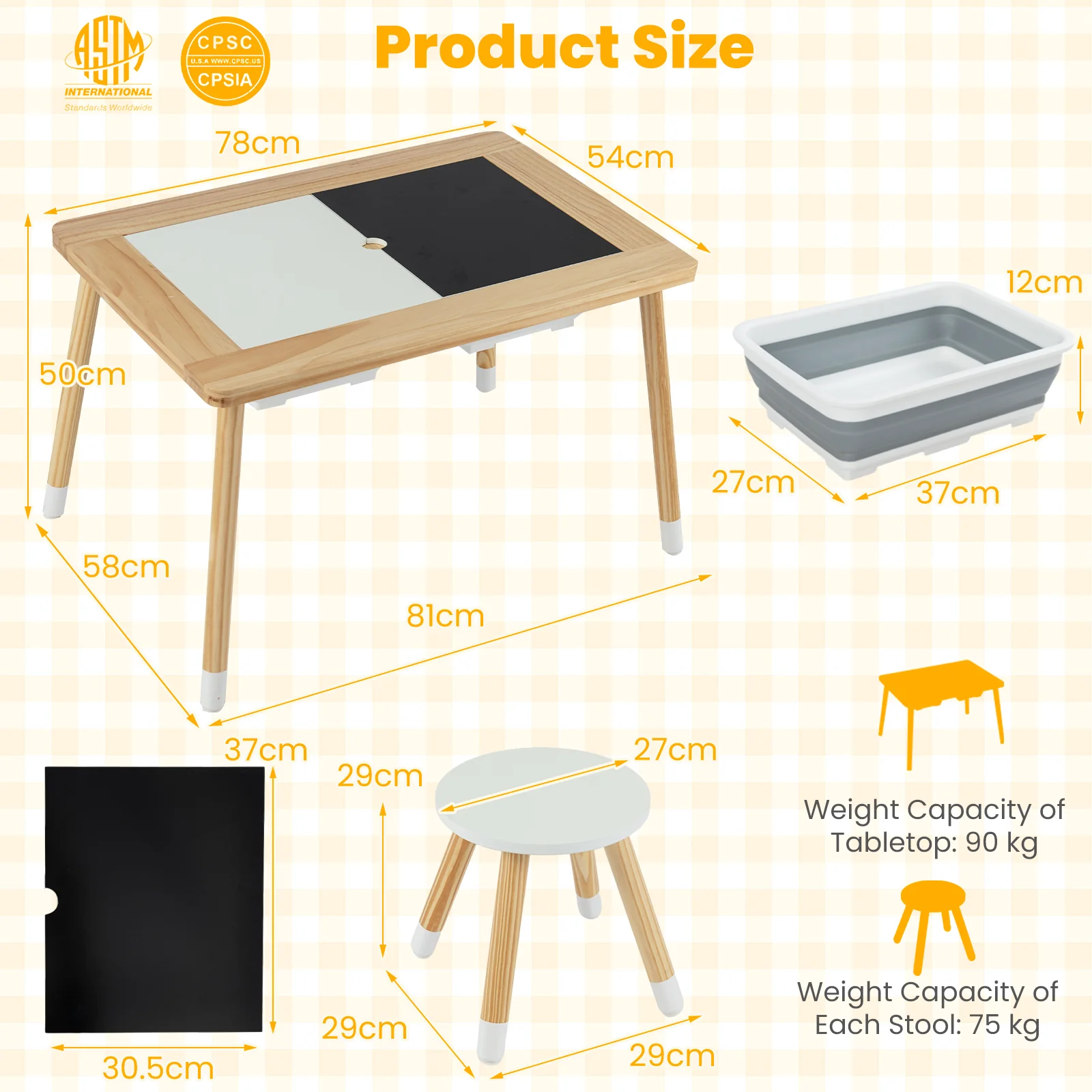 Kid's Table and Chairs Set with Detachable Double-Sided Tabletops - Image 3