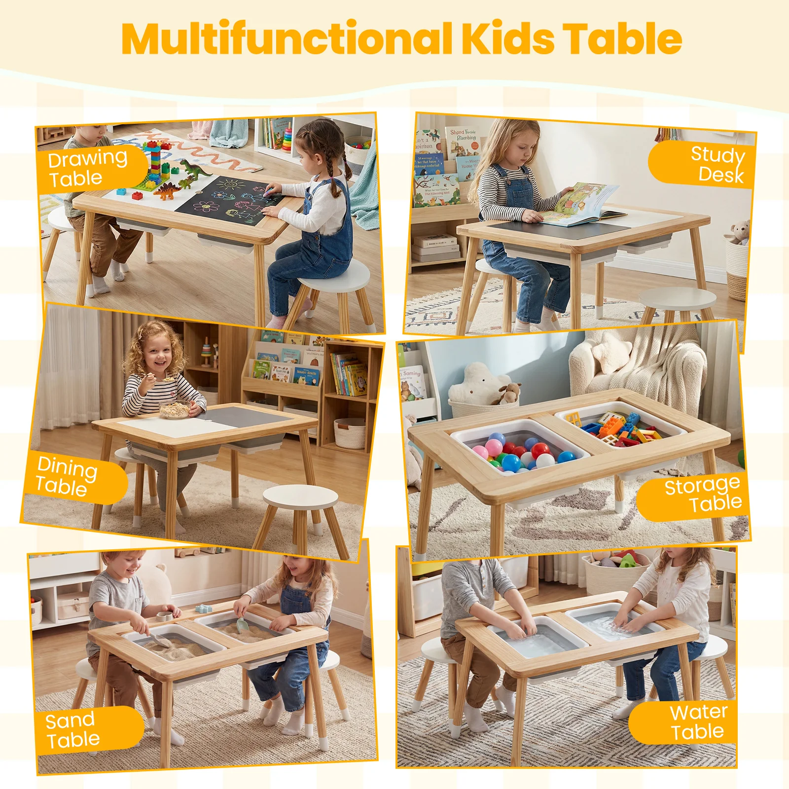 Kid's Table and Chairs Set with Detachable Double-Sided Tabletops - Image 4