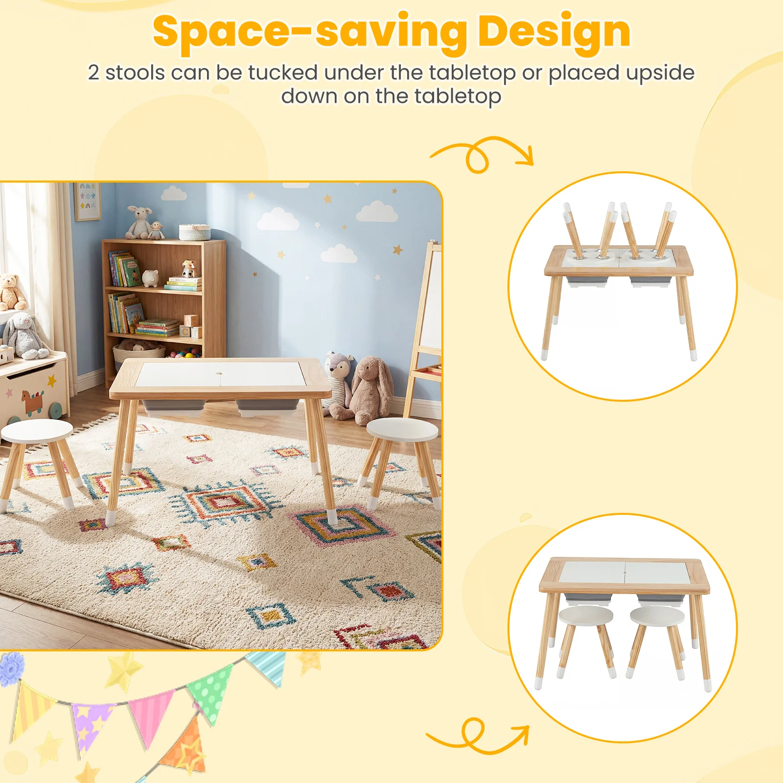 Kid's Table and Chairs Set with Detachable Double-Sided Tabletops - Image 7