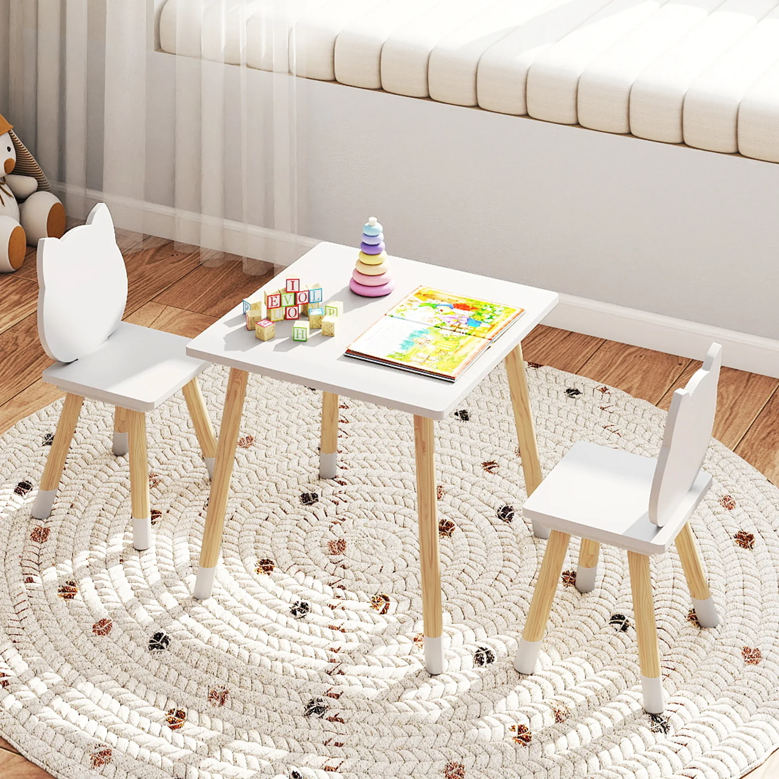 Kids Table and Chairs Set Wooden Toddler Desk and Chair Set - Image 2