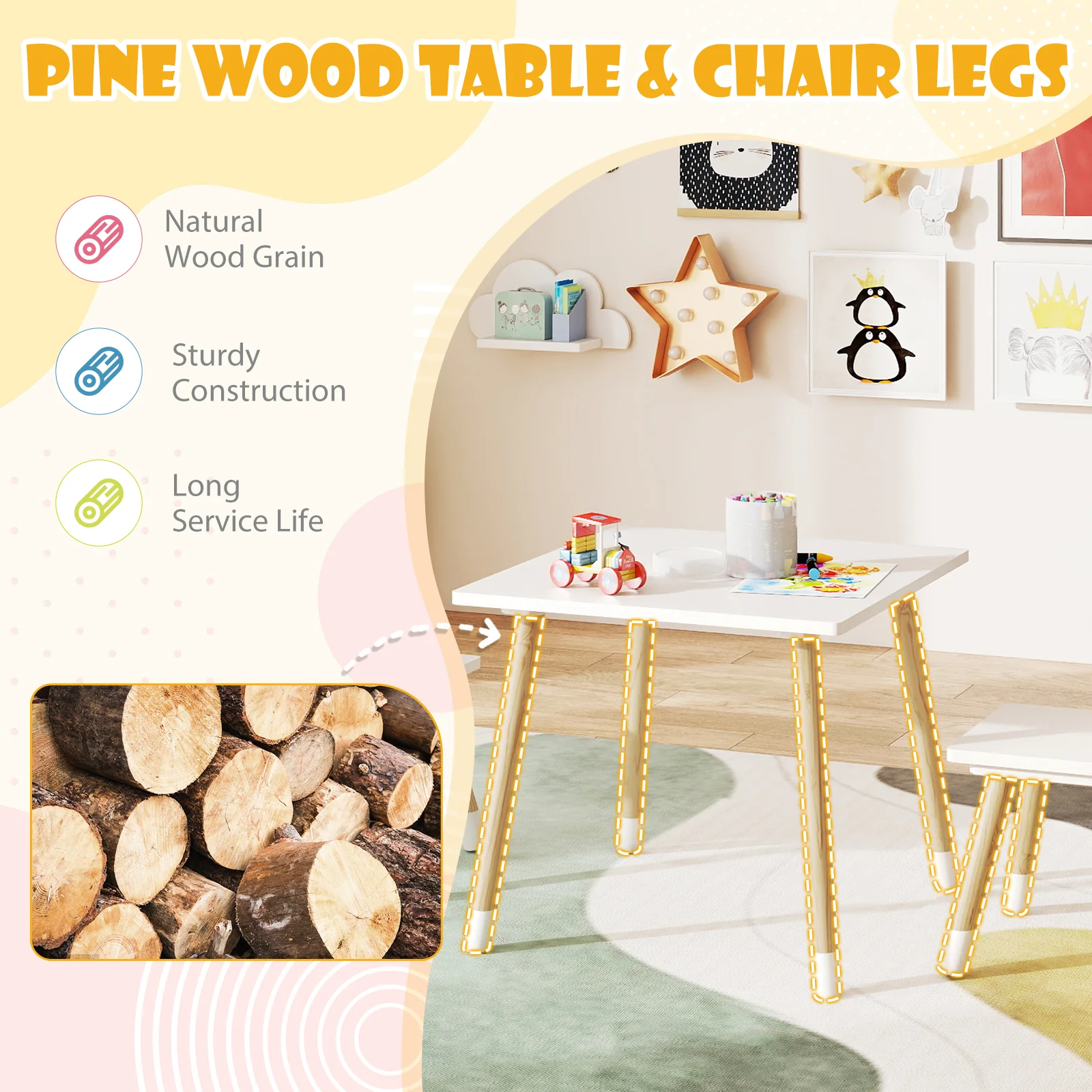 Kids Table and Chairs Set Wooden Toddler Desk and Chair Set - Image 7