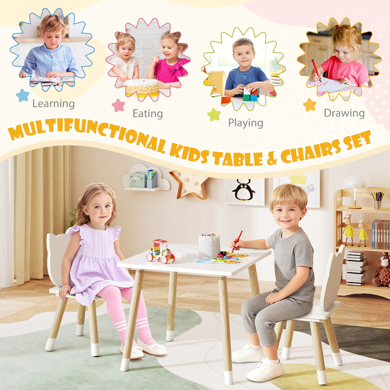 Kids Table and Chairs Set Wooden Toddler Desk and Chair Set - Image 8