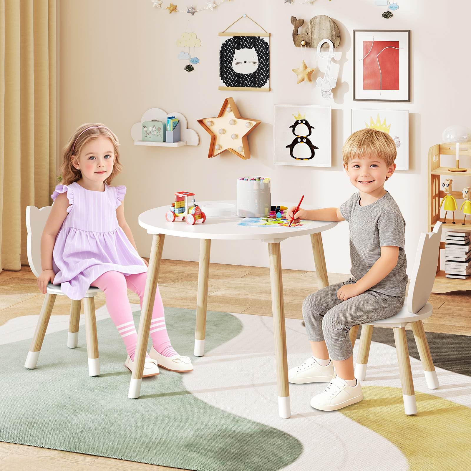 Kids Table and Chairs Set, Wooden Toddler Desk and Chair Set for Classroom Daycare Home - Image 4