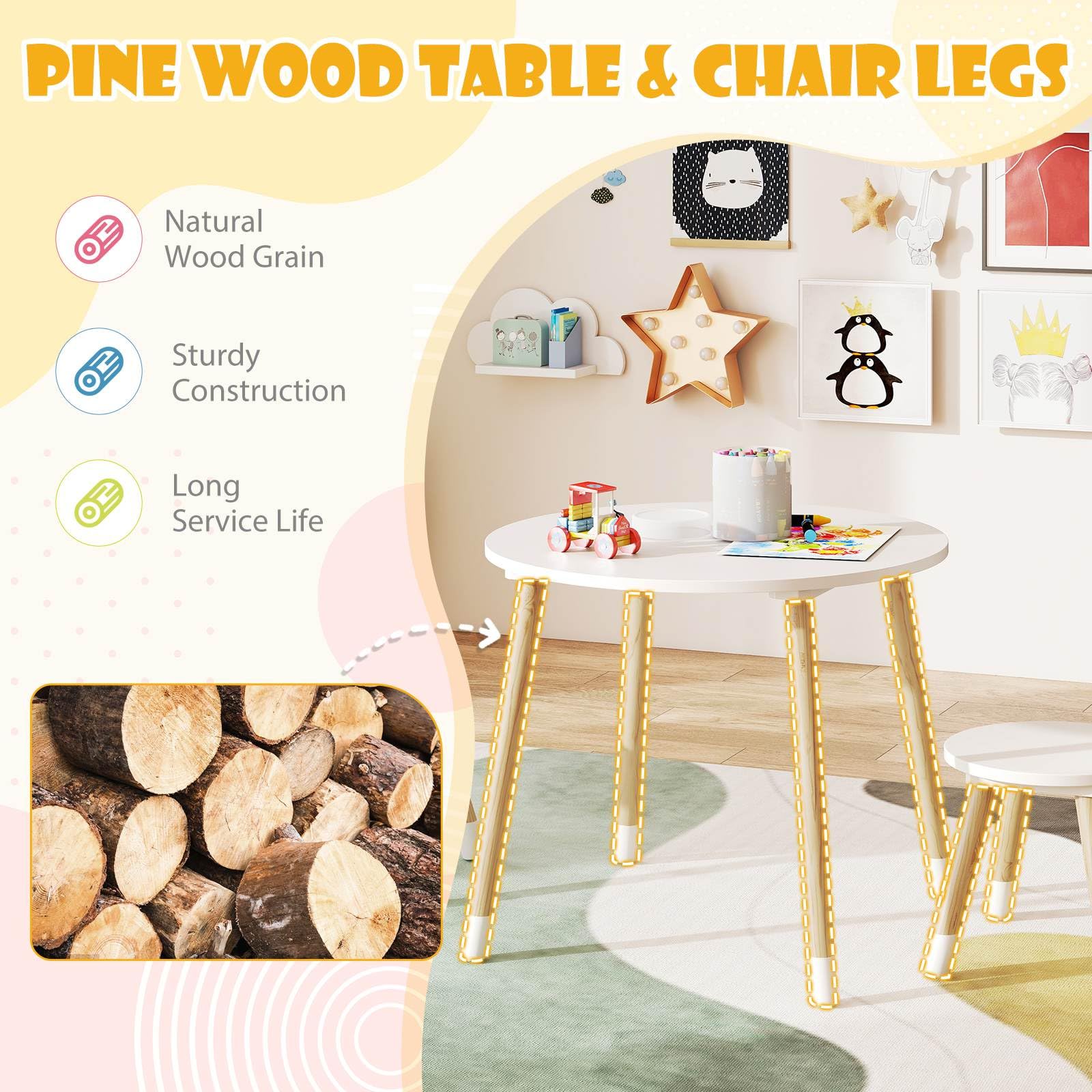 Kids Table and Chairs Set, Wooden Toddler Desk and Chair Set for Classroom Daycare Home - Image 6