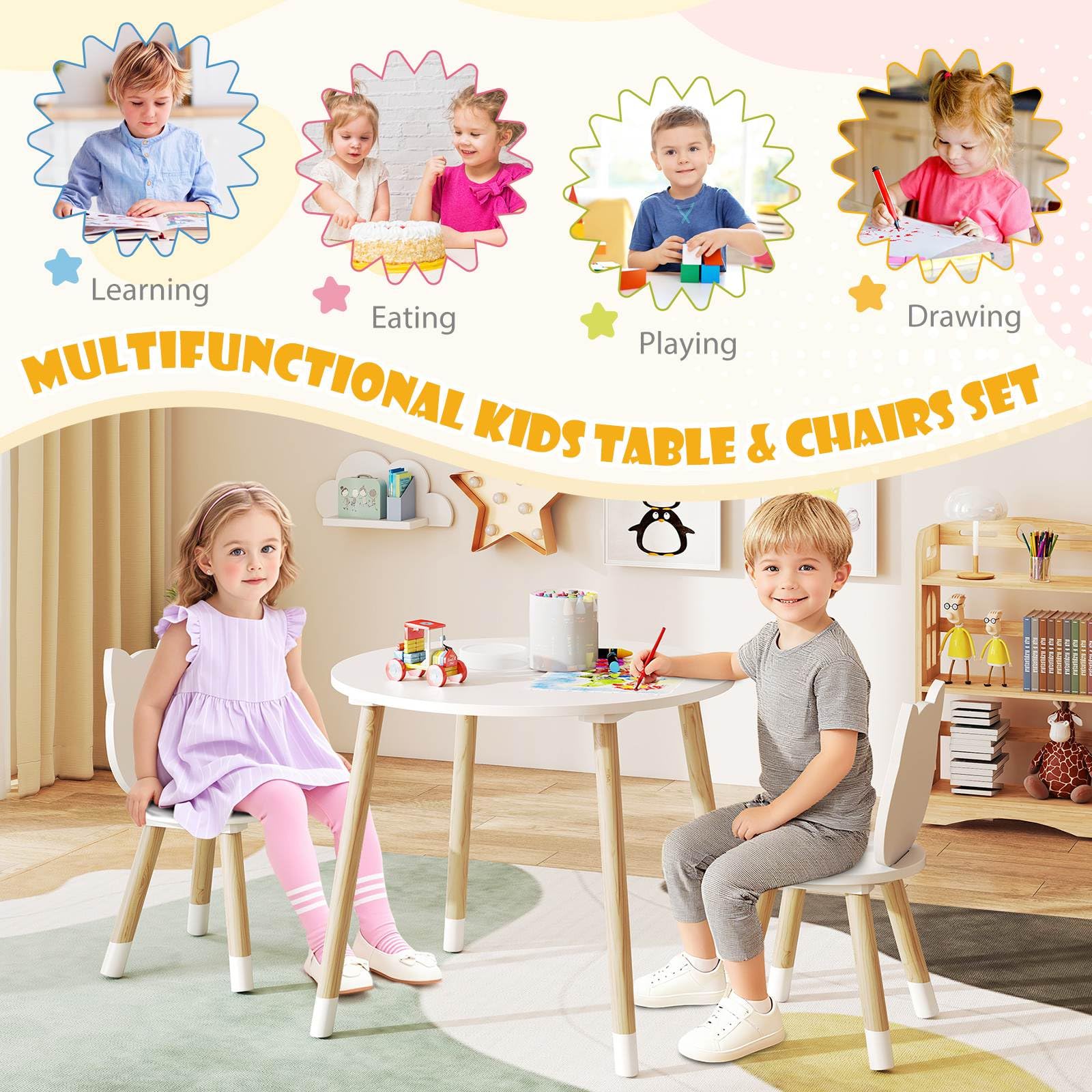 Kids Table and Chairs Set, Wooden Toddler Desk and Chair Set for Classroom Daycare Home - Image 7