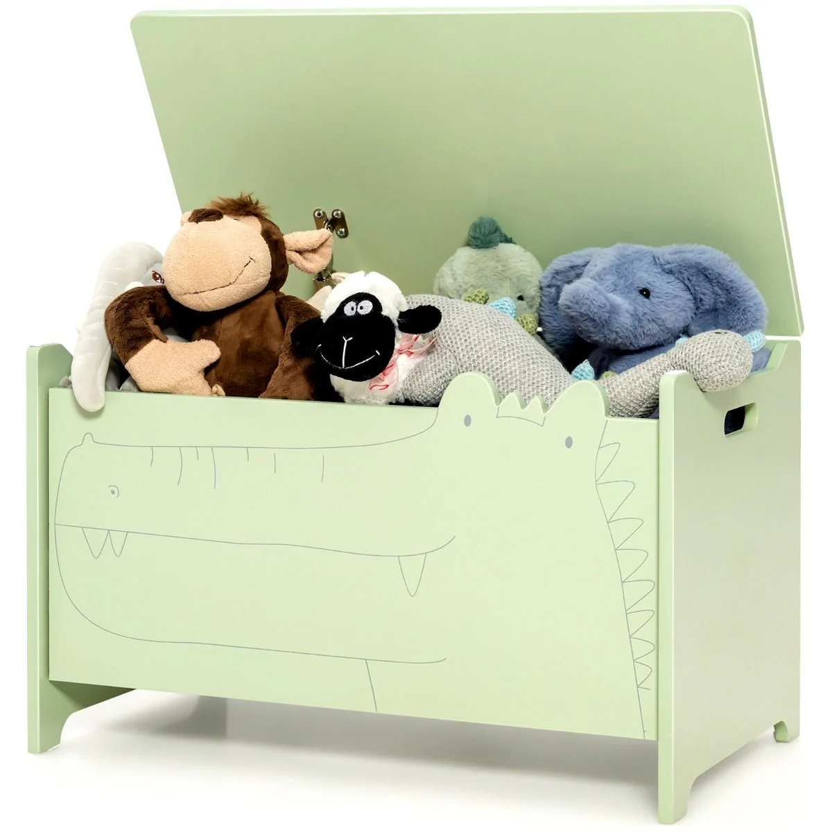 Kids Toy Box Storage Chest, Wooden Trunk Bench w/ Safety Hinge, Children Storage Box w/ Handles - Image 10