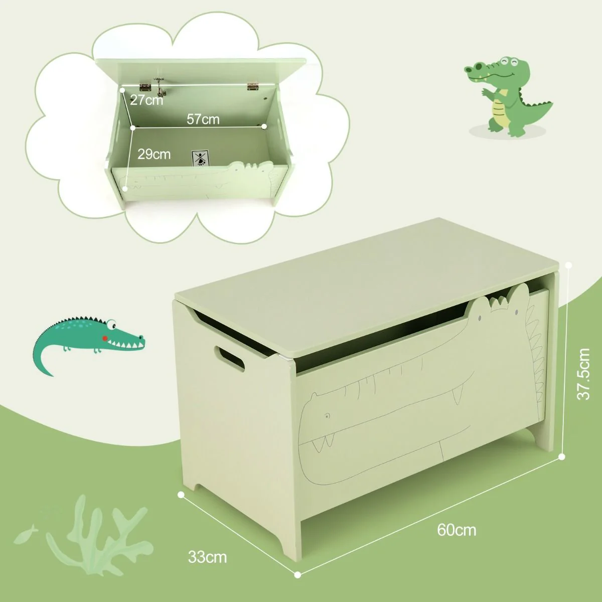 Kids Toy Box Storage Chest, Wooden Trunk Bench w/ Safety Hinge, Children Storage Box w/ Handles - Image 16