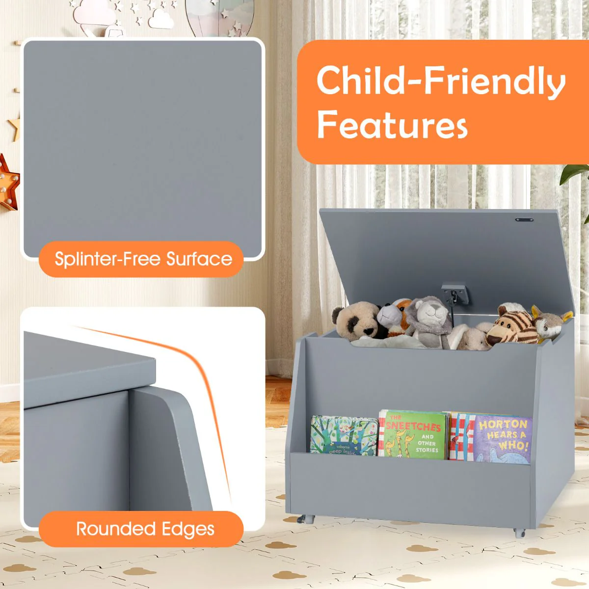 Kids Toy Box Wooden Mobile Toy Storage Organizer - Image 7