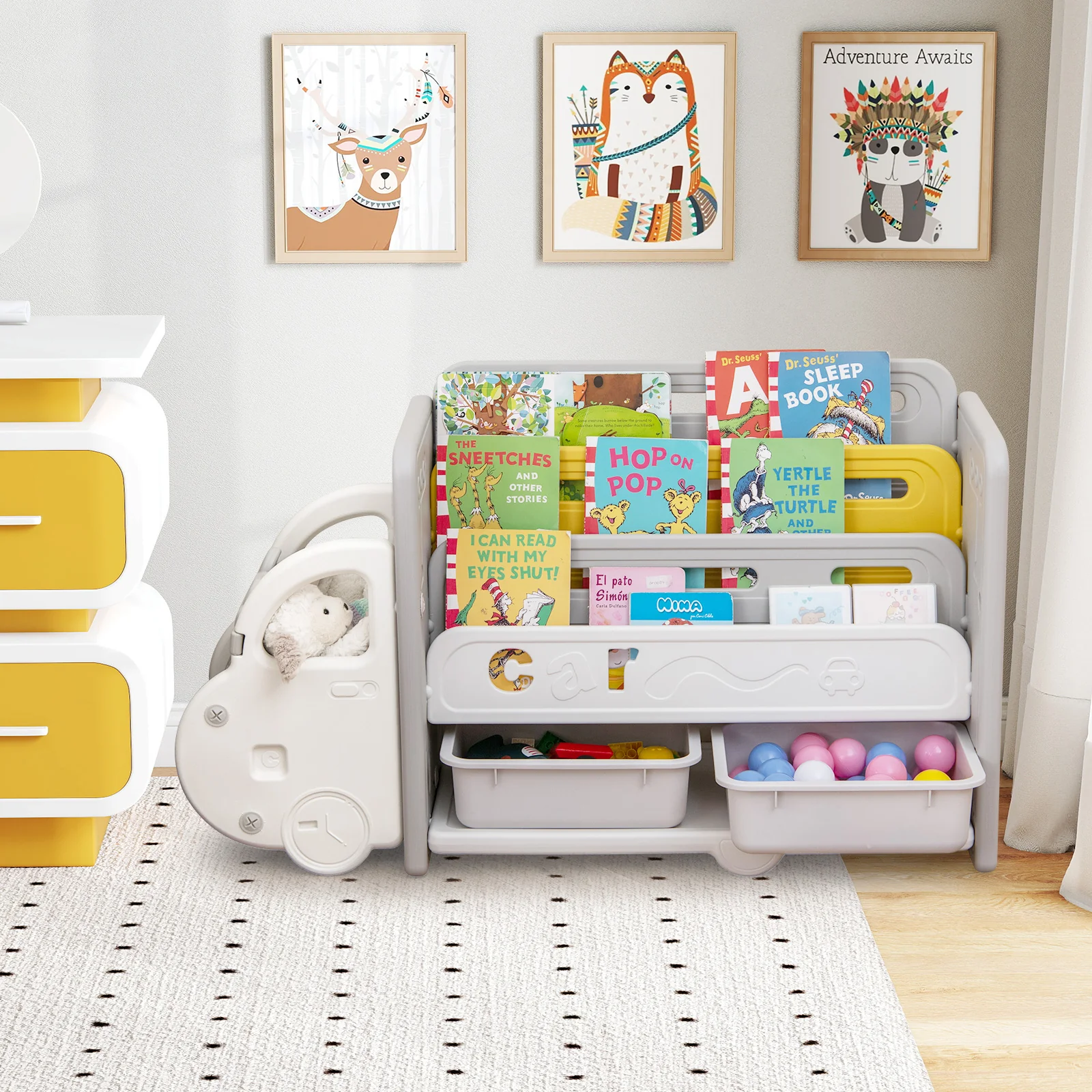 Kids Toy Storage and Bookshelf, Car Themed Toy Storage Shelf - Image 3